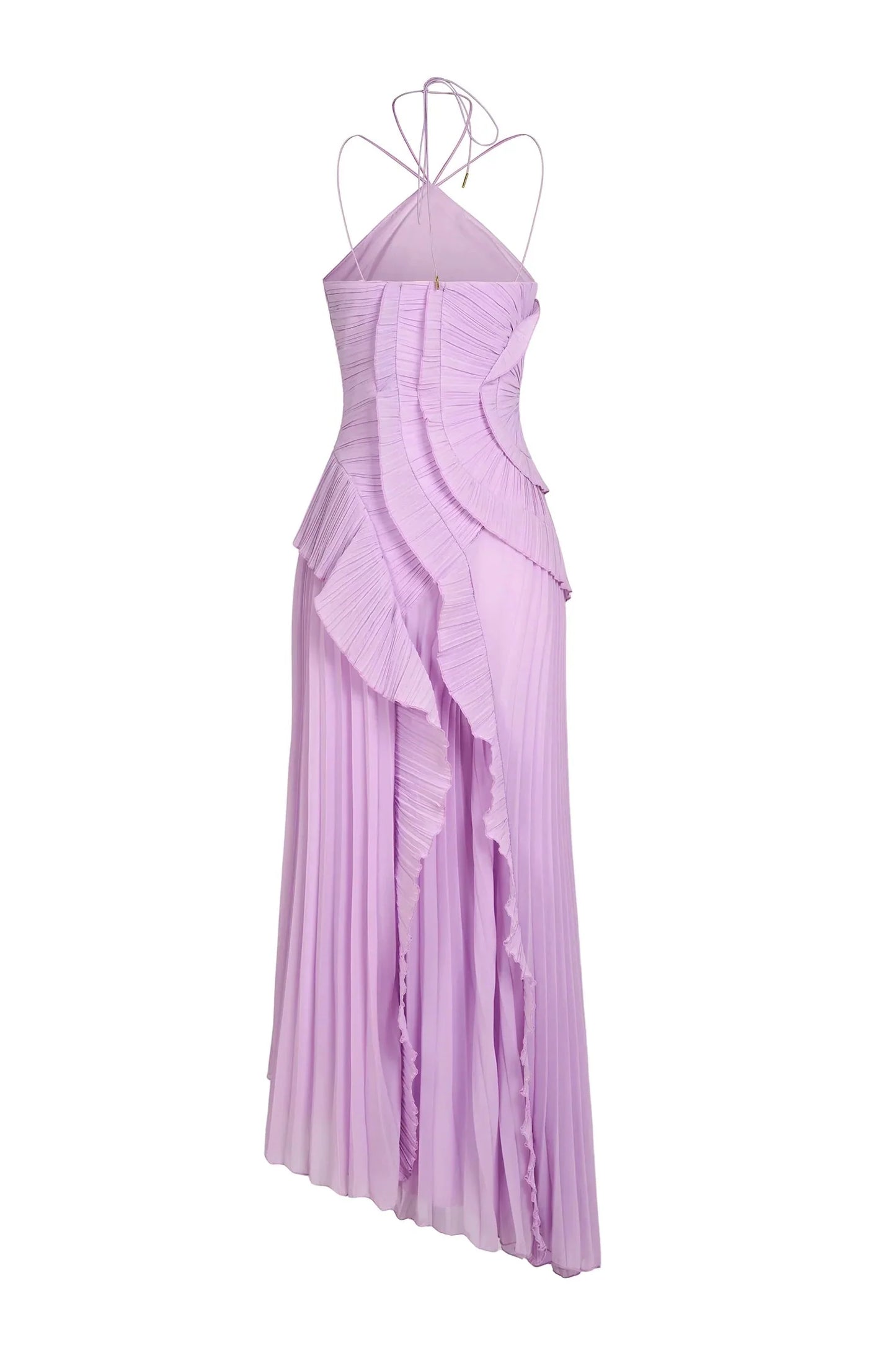 Women purple one shoulder midi dress, back view