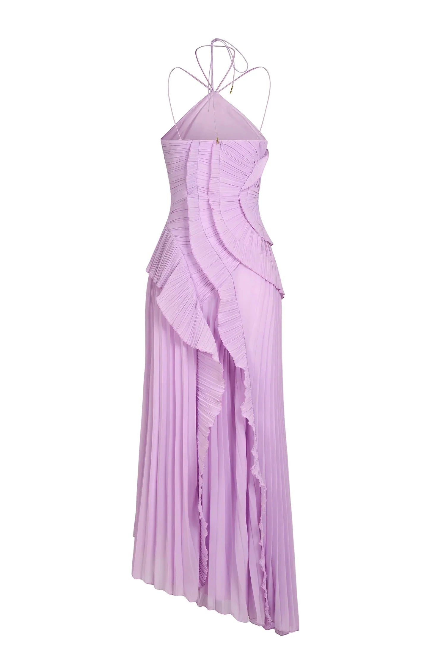 Women purple one shoulder midi dress, back view