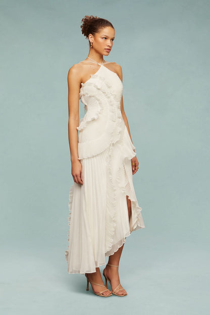 Women white one shoulder midi dress, detail