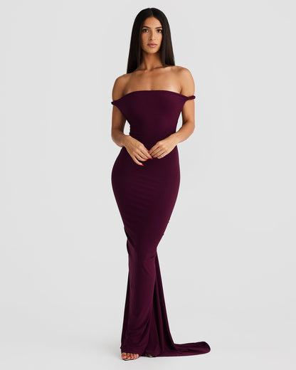 Women off shoulder maxi dress, front view