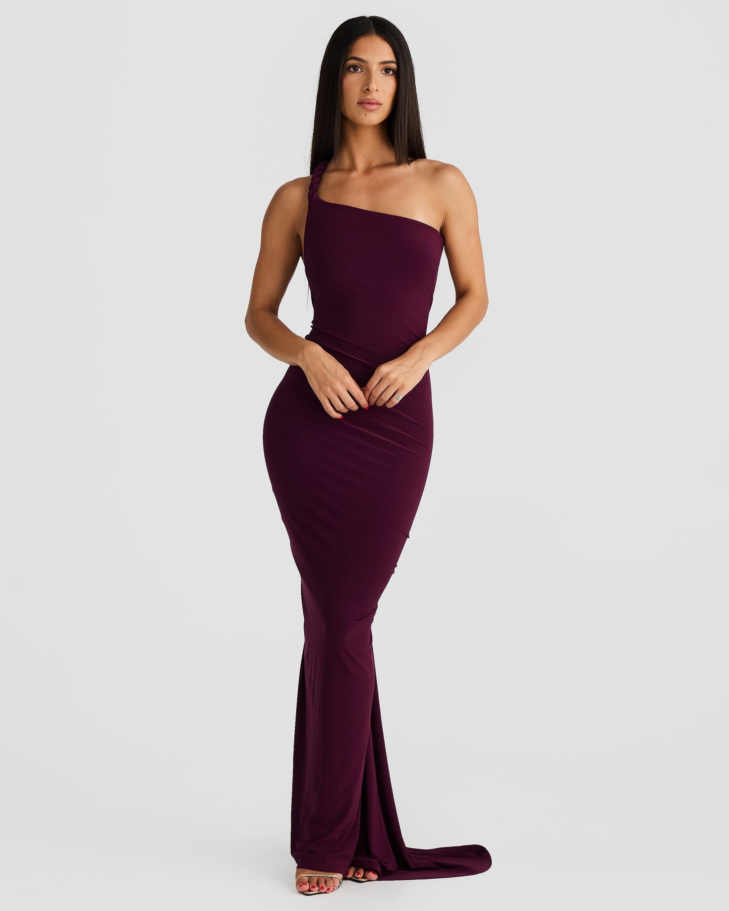 Women off shoulder maxi dress, front view