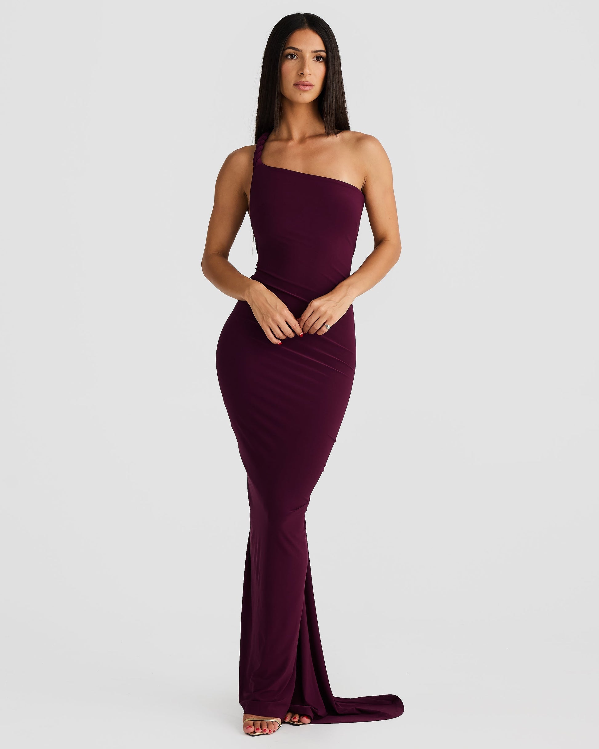 Women off shoulder maxi dress, front view