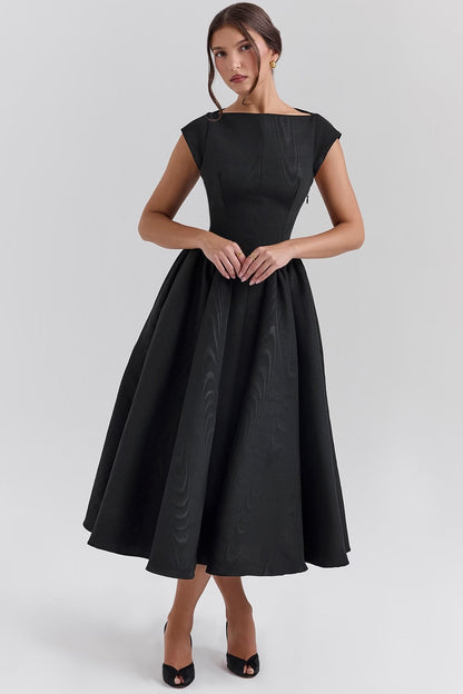 Women black midi dress, back