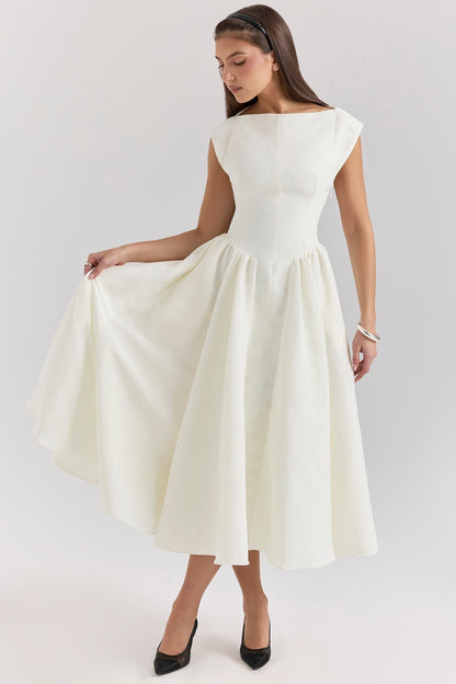 Women white midi dress, front view
