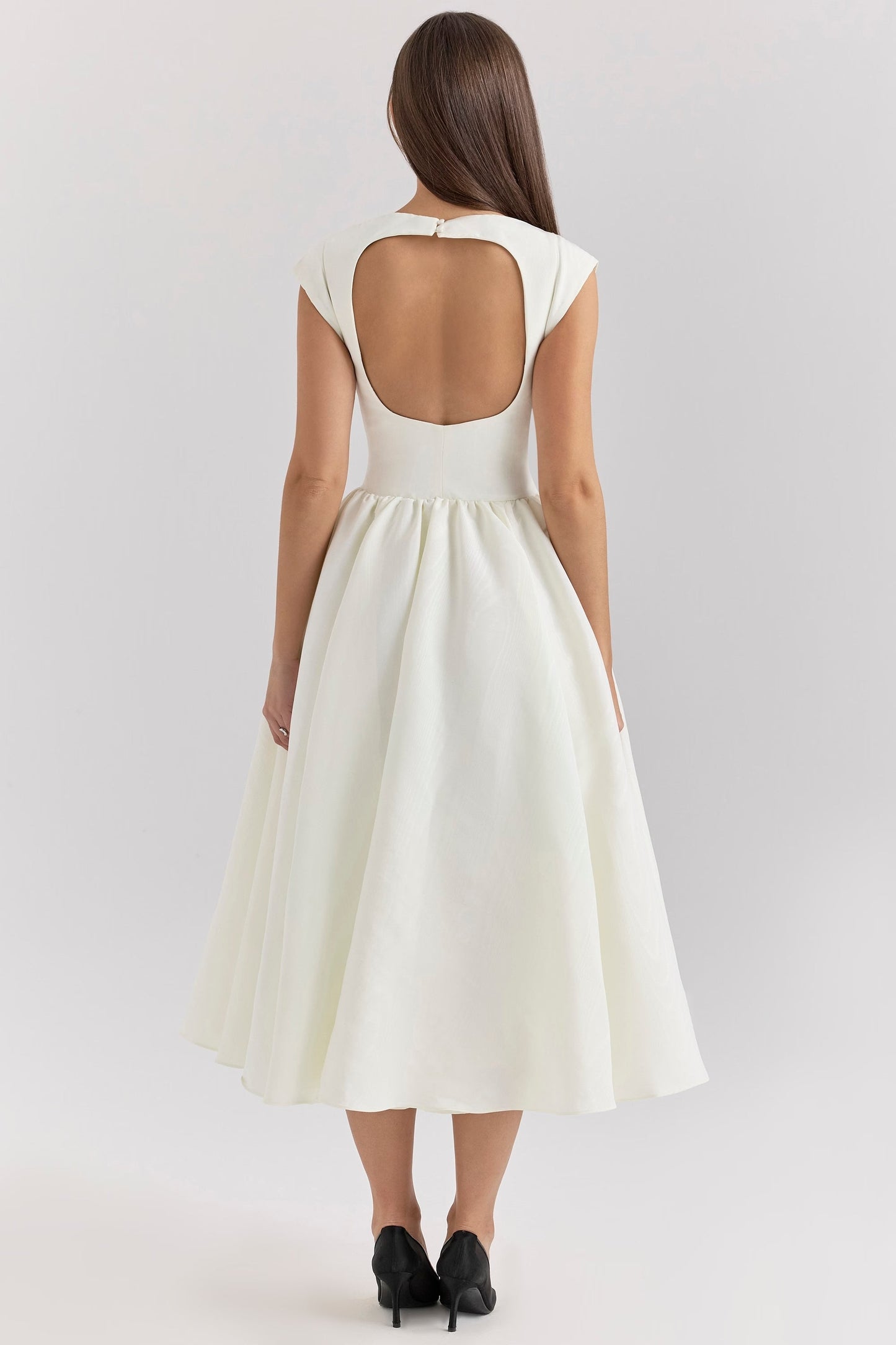 Women white midi dress, back view