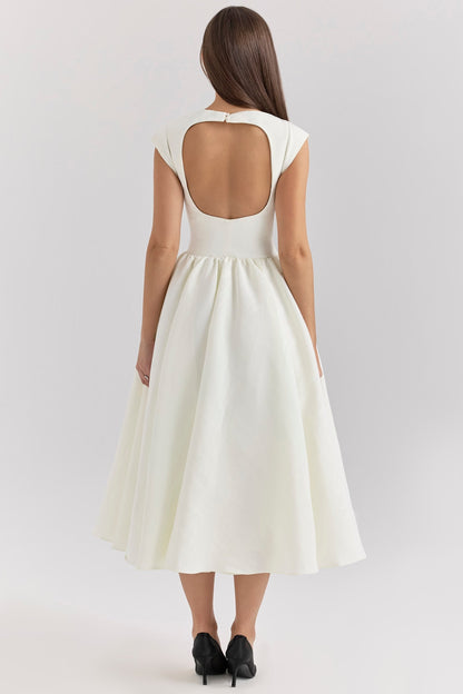 Women white midi dress, back view