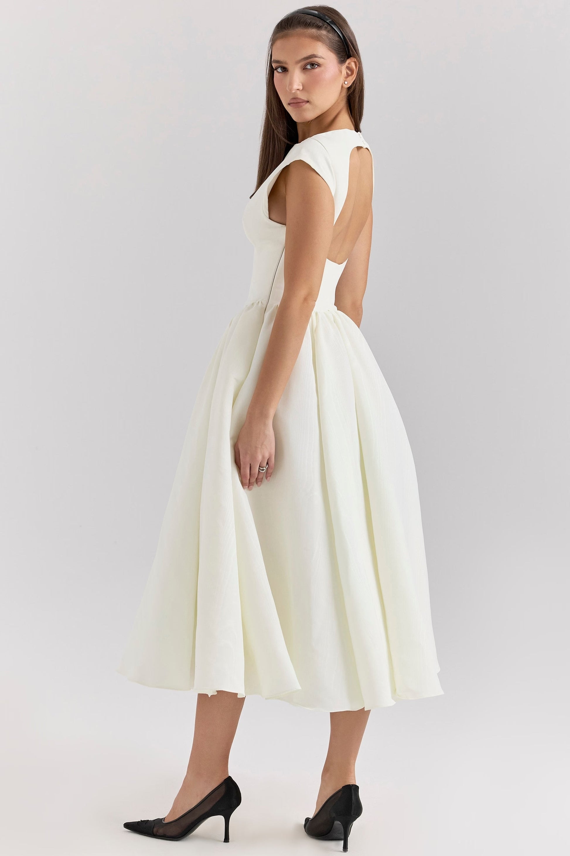 Women white midi dress, back