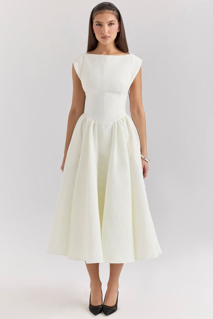 Women white midi dress, front view