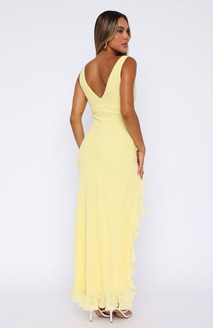 Women v neck maxi dress, side view