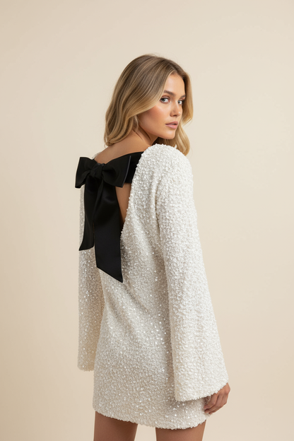 Addison Sequin Midi Dress in White