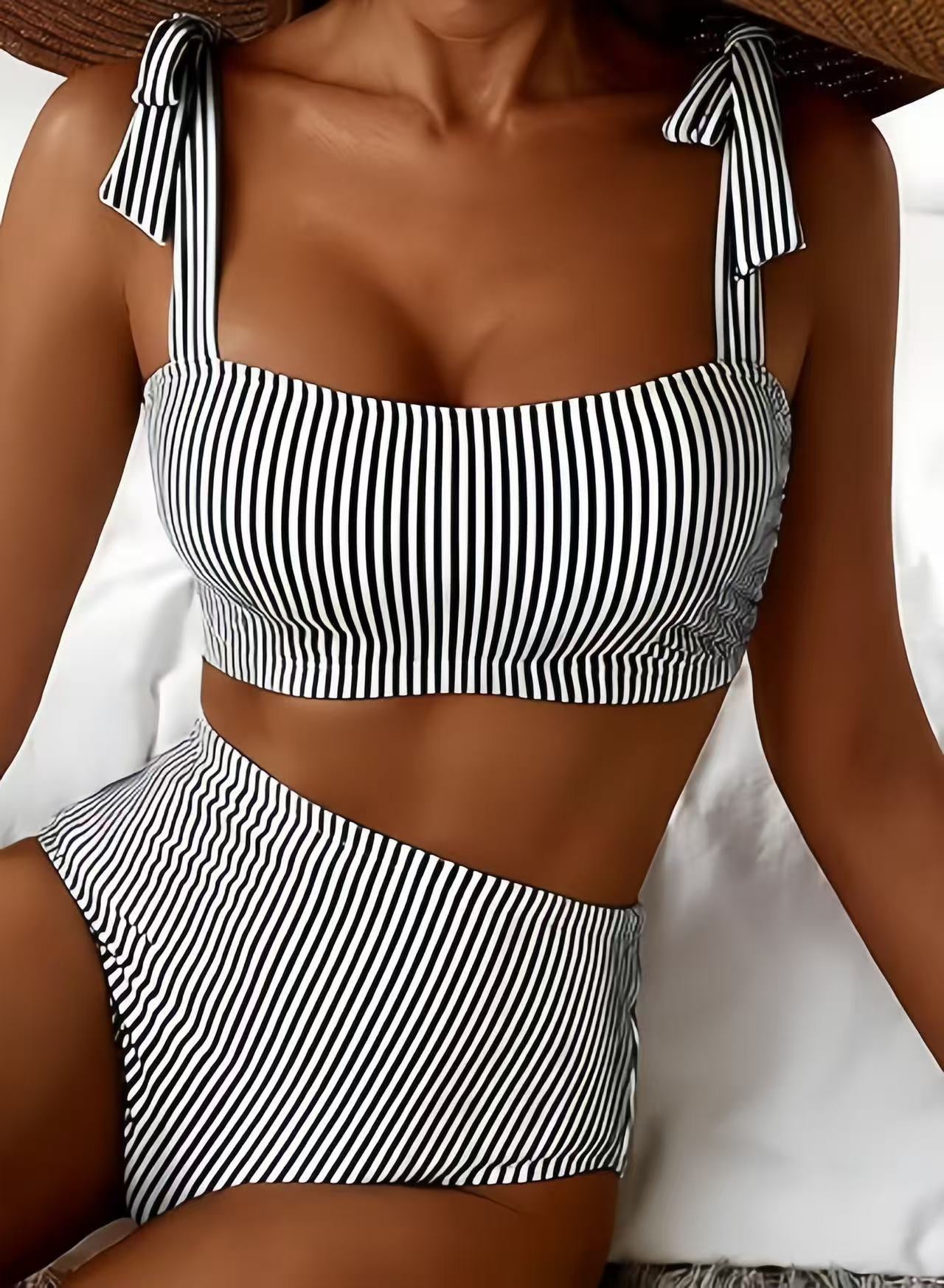 Adele Bow Strap Bikini Set in Black