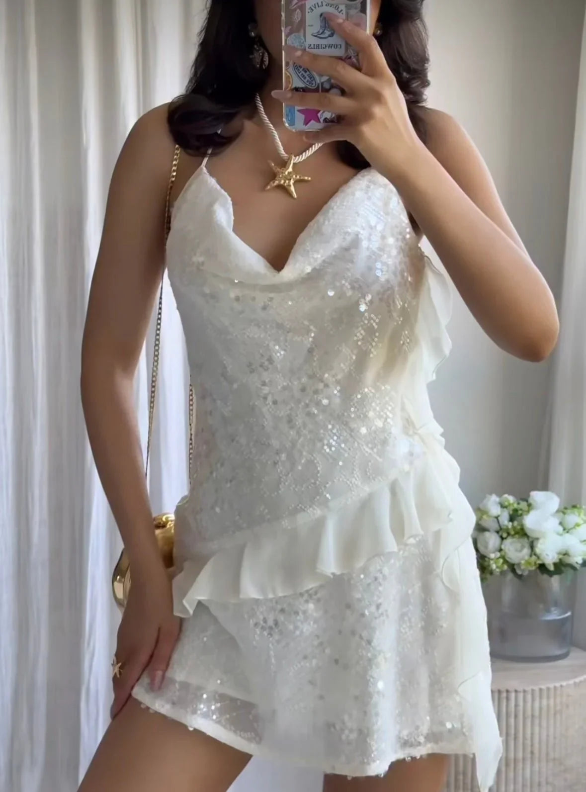 Adeline Sleeveless Mini Dress in White