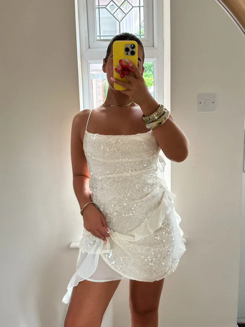 Adeline Sleeveless Mini Dress in White
