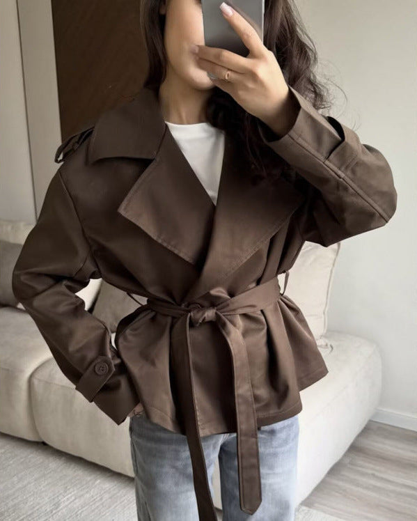 Ainsley Belted Double Coat in Beige
