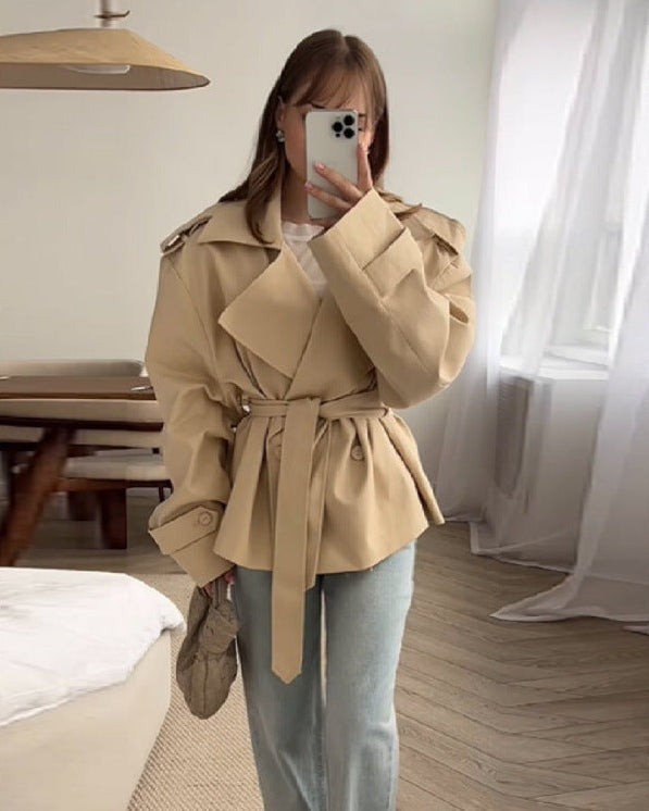 Ainsley Belted Double Coat in Beige