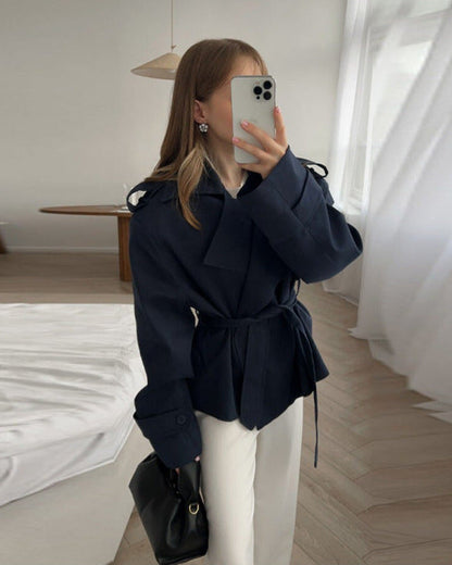 Ainsley Belted Double Coat in Beige