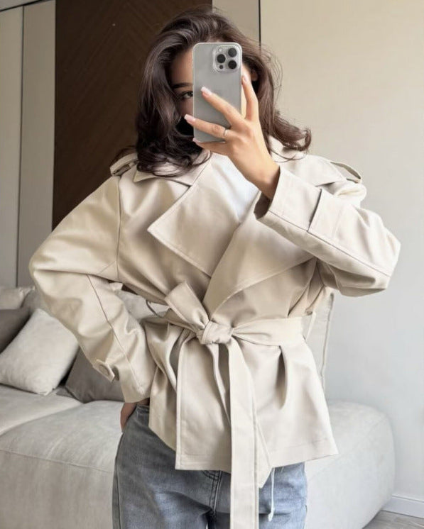 Ainsley Belted Double Coat in Beige