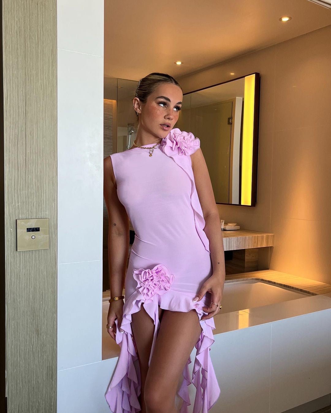 Alanna Backless Mini Dress in Pink