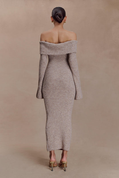 Women off-shoulder solid midi dress, back view