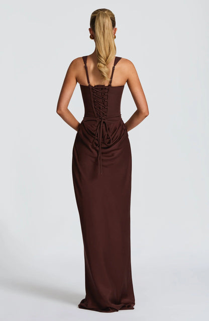 Alina Sleeveless Maxi Dress in Brown