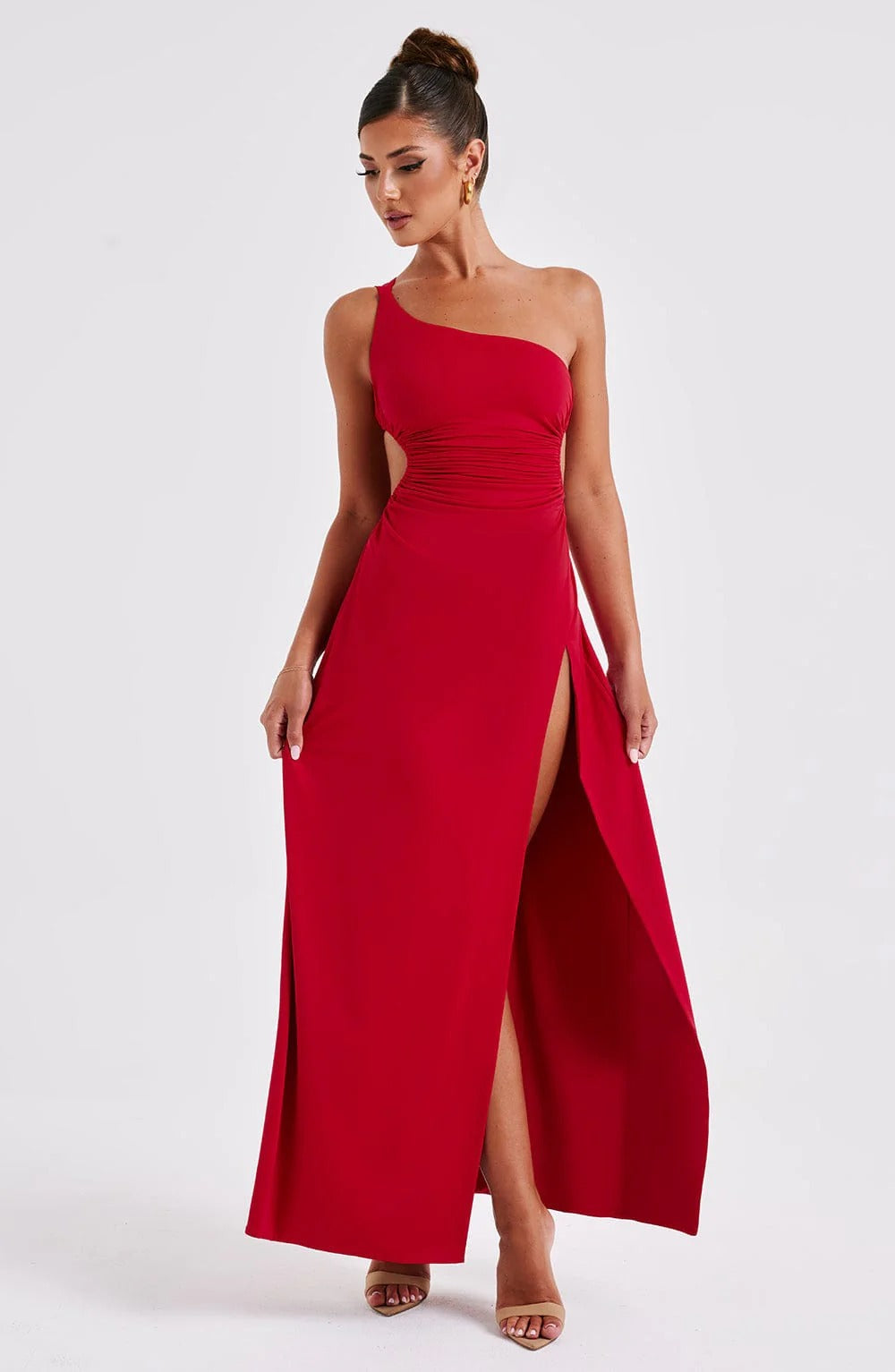 Amanda One-Shoulder Maxi Dress in Red