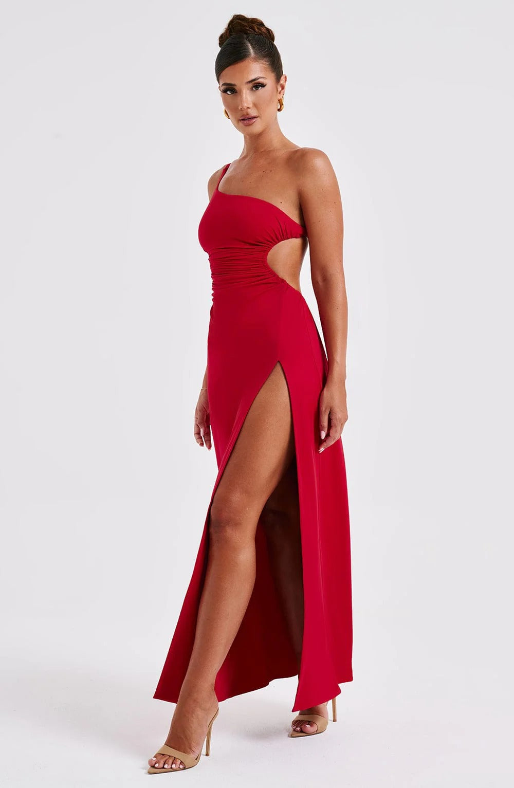 Amanda One-Shoulder Maxi Dress in Red