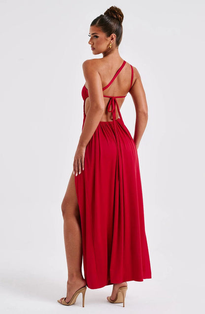 Amanda One-Shoulder Maxi Dress in Red