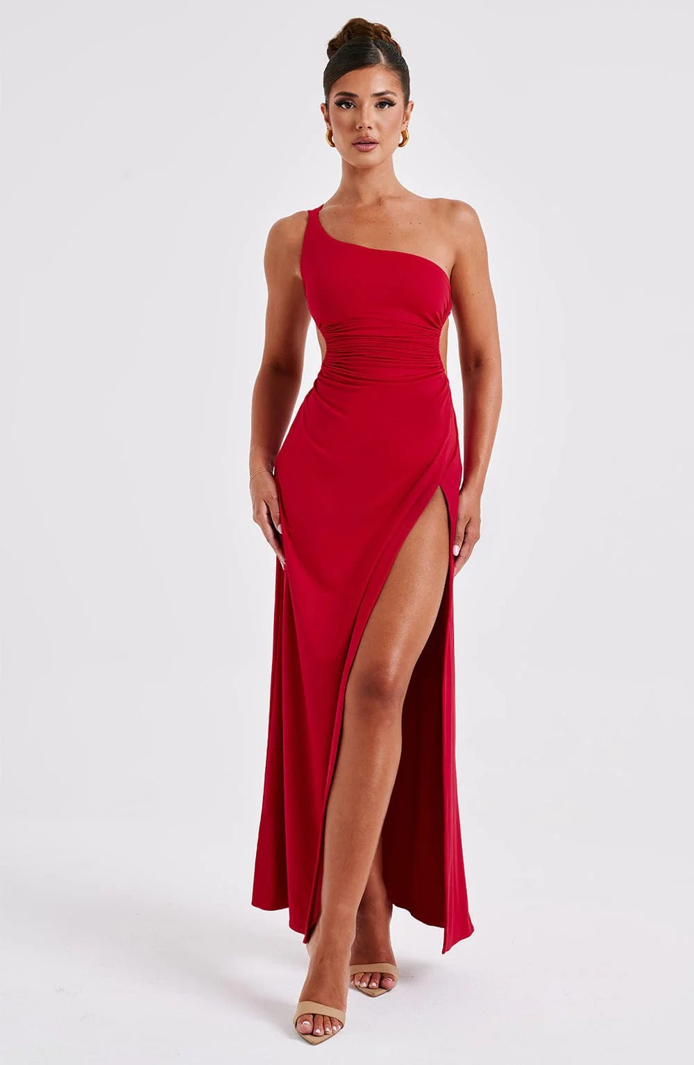 Amanda One-Shoulder Maxi Dress in Red