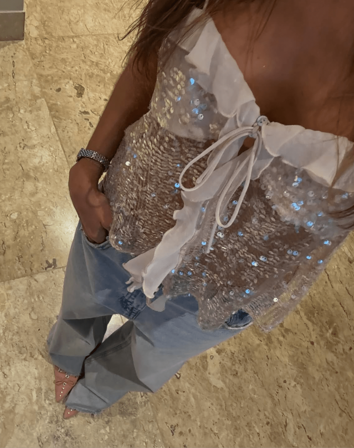 Andrea Sequin Festival Top in Pink