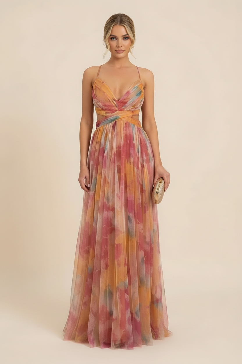 Angela Romantic Maxi Dress in Orange