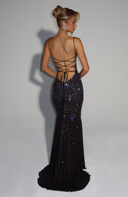 Women ruched maxi dress, detail close-up