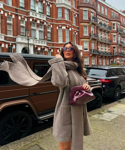 Aria Oversized Scarf Coat in Gray