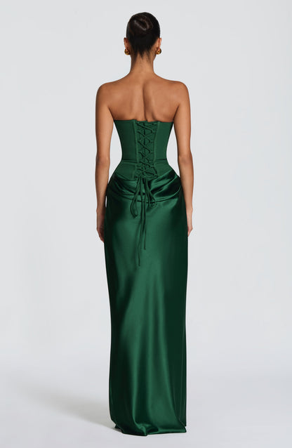 Women cowl strapless maxi dress, front view