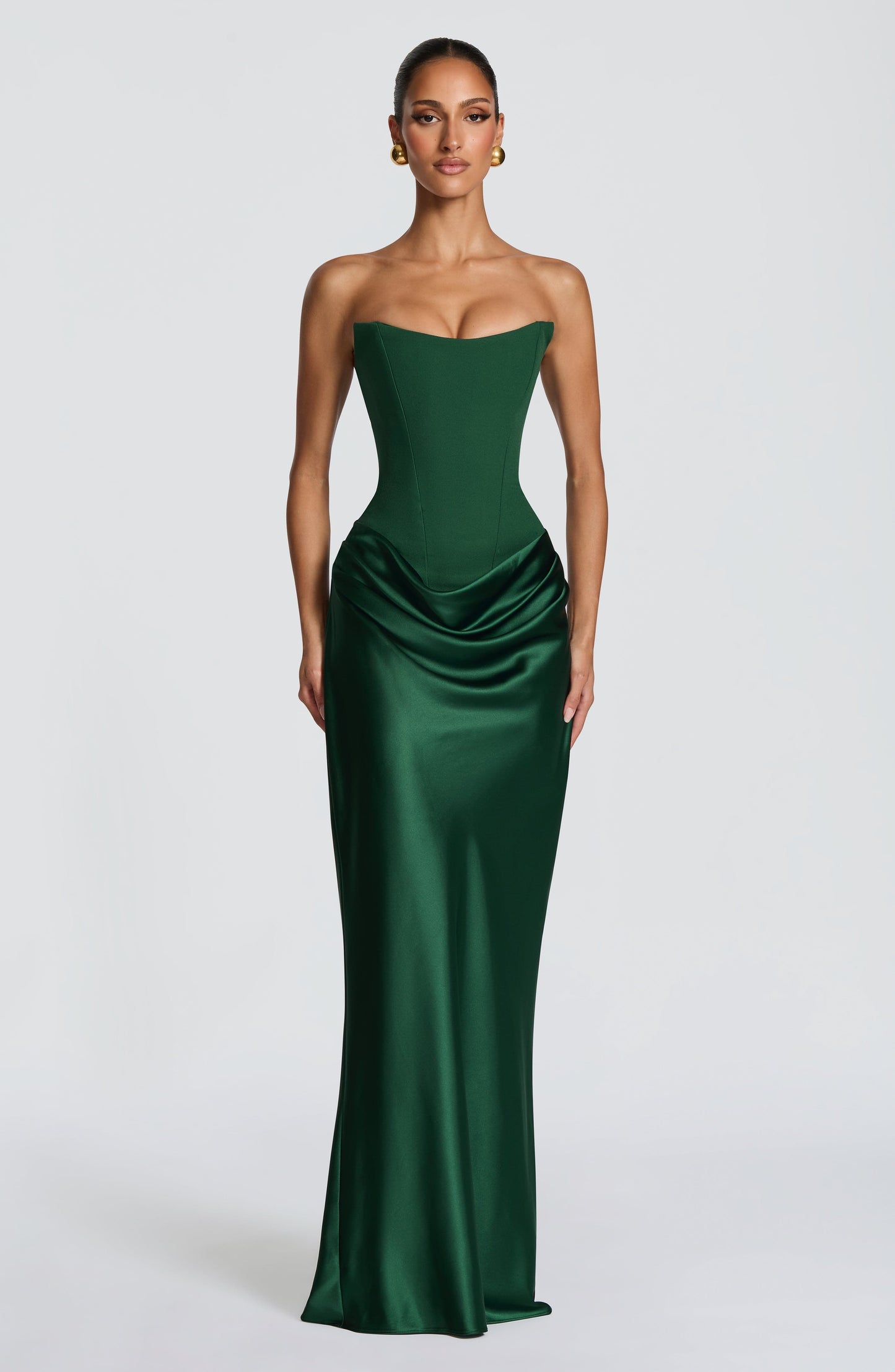 Women cowl strapless maxi dress, back view