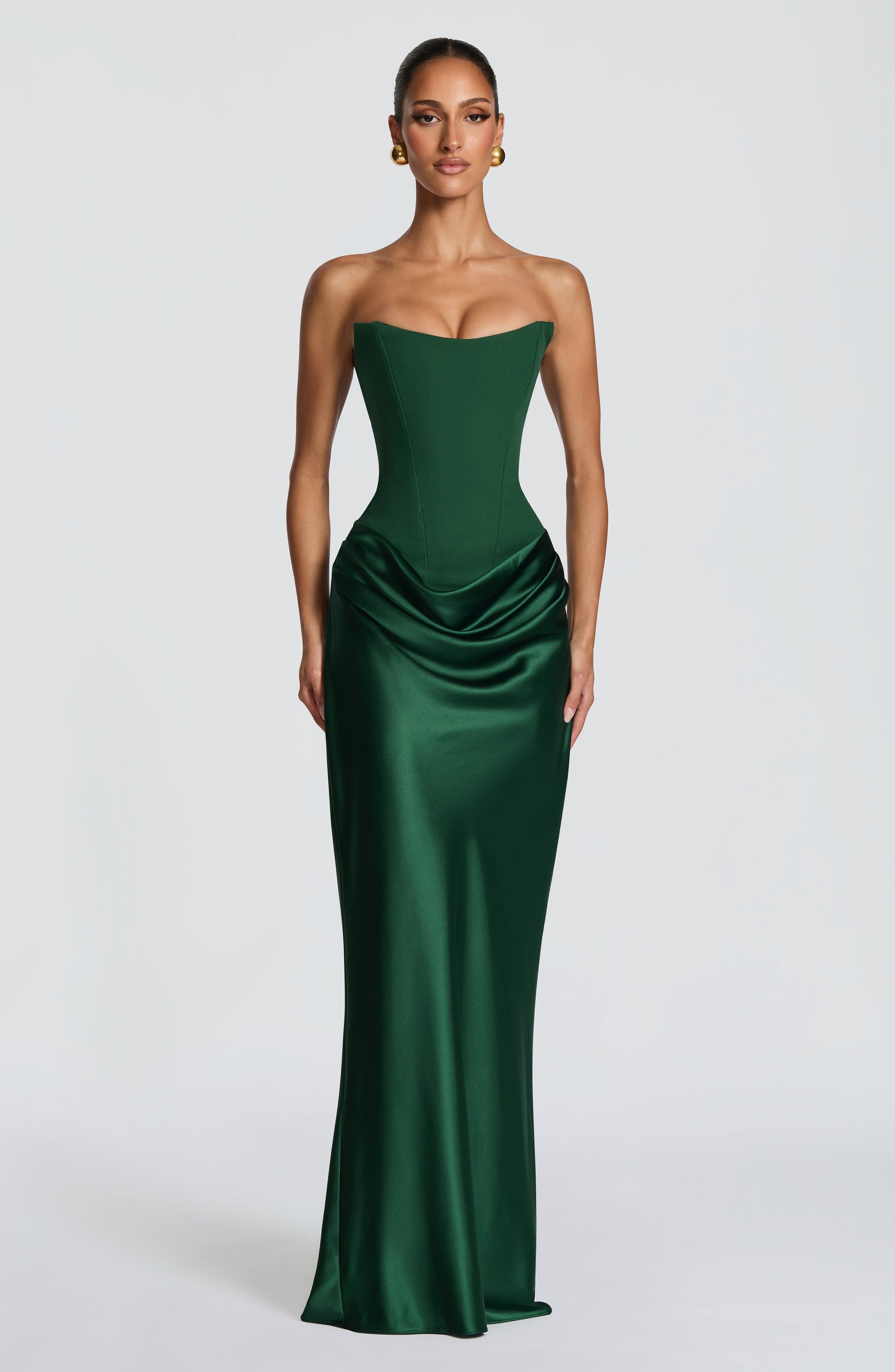 Women cowl strapless maxi dress, back view