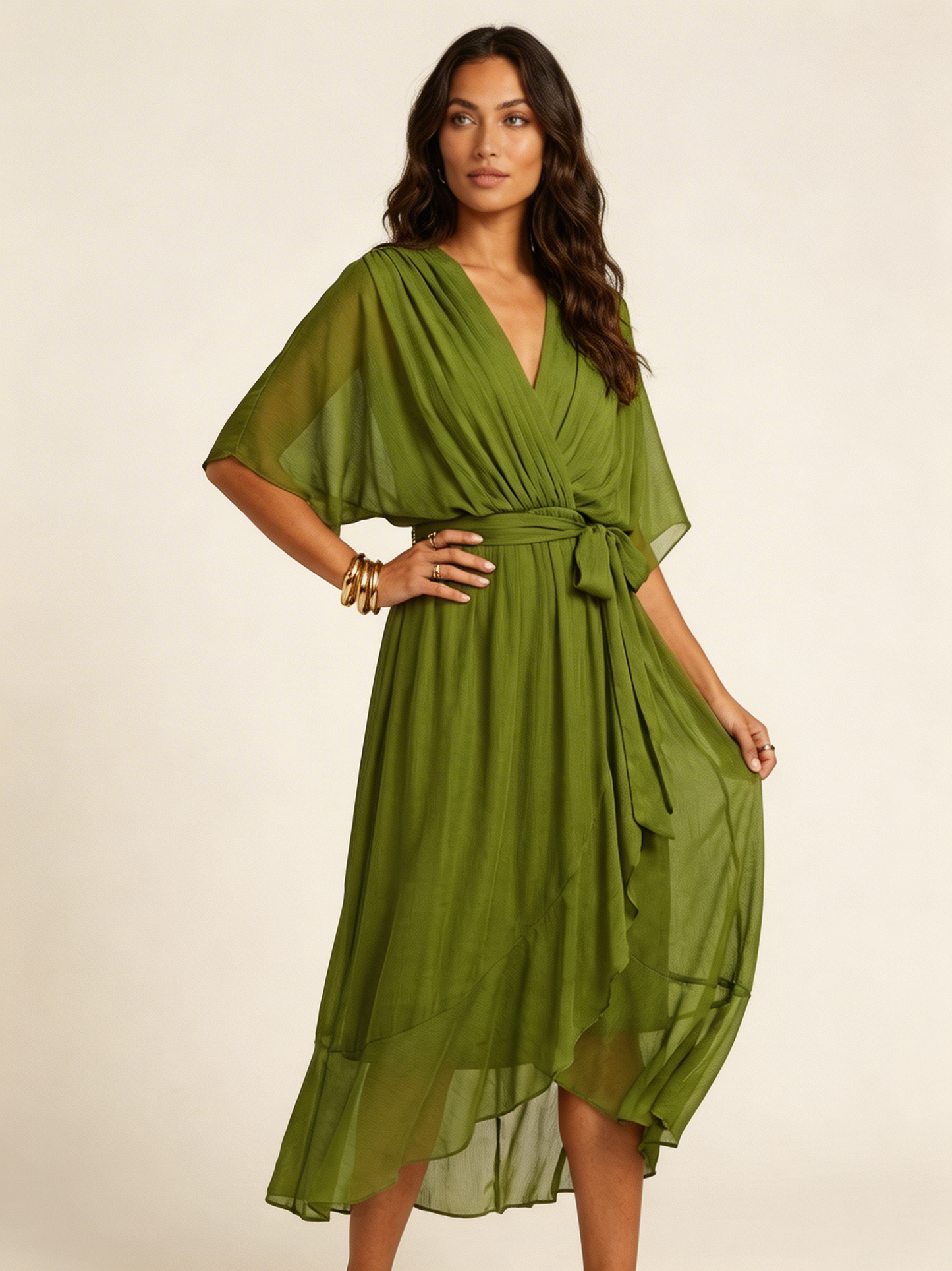 Aurelia Wrap Midi Dress in Green