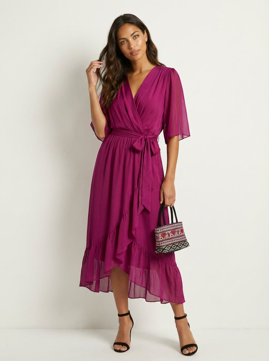 Aurelia Wrap Midi Dress in Green