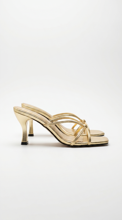 Avery Strappy Square Heels in Gold