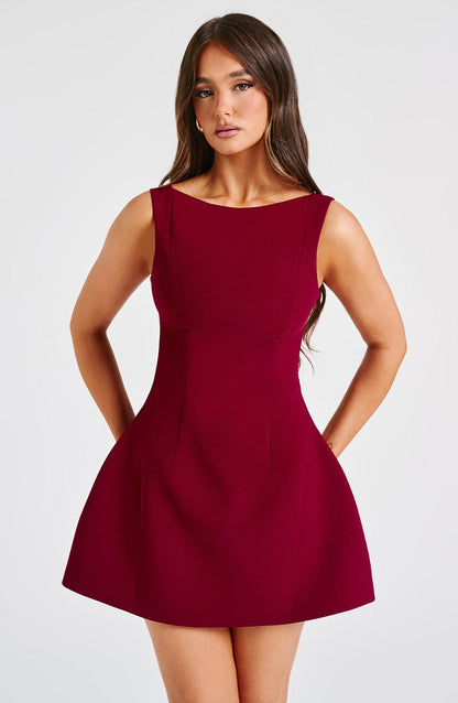 Women scoop mini dress, back view