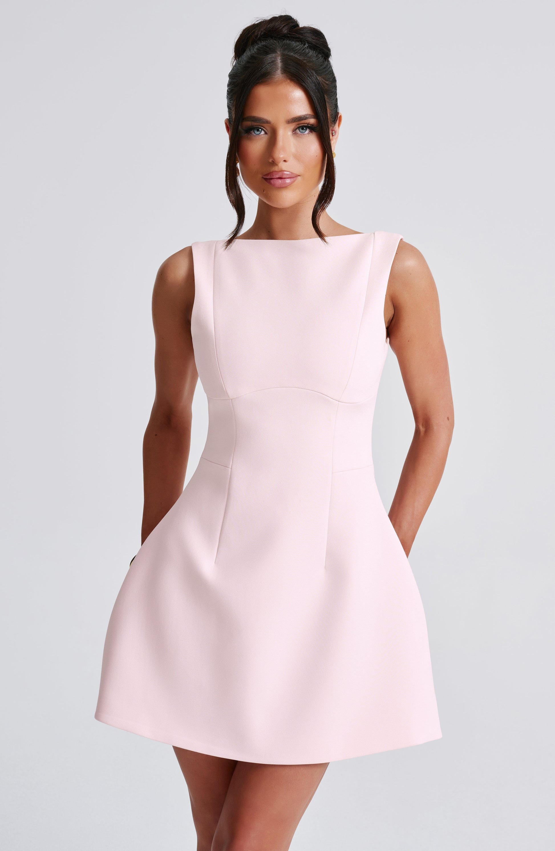 Women scoop mini dress, back view