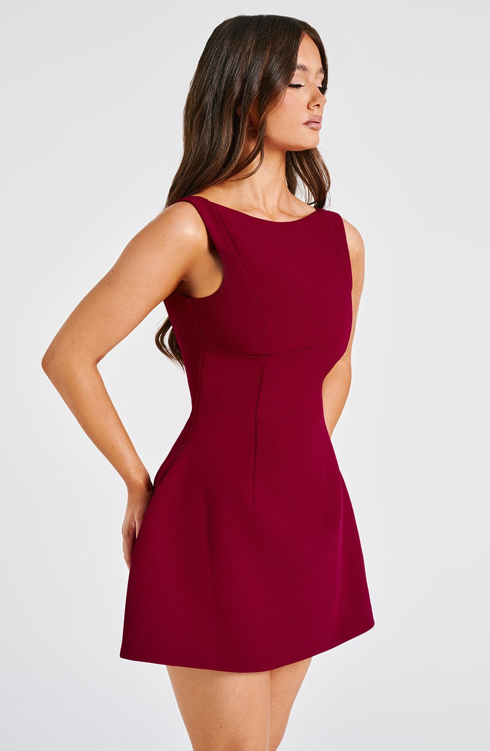 Women scoop mini dress, front view