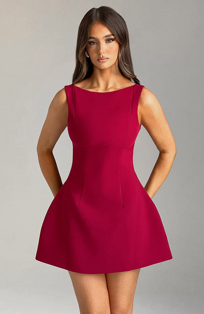 Women scoop mini dress, side view