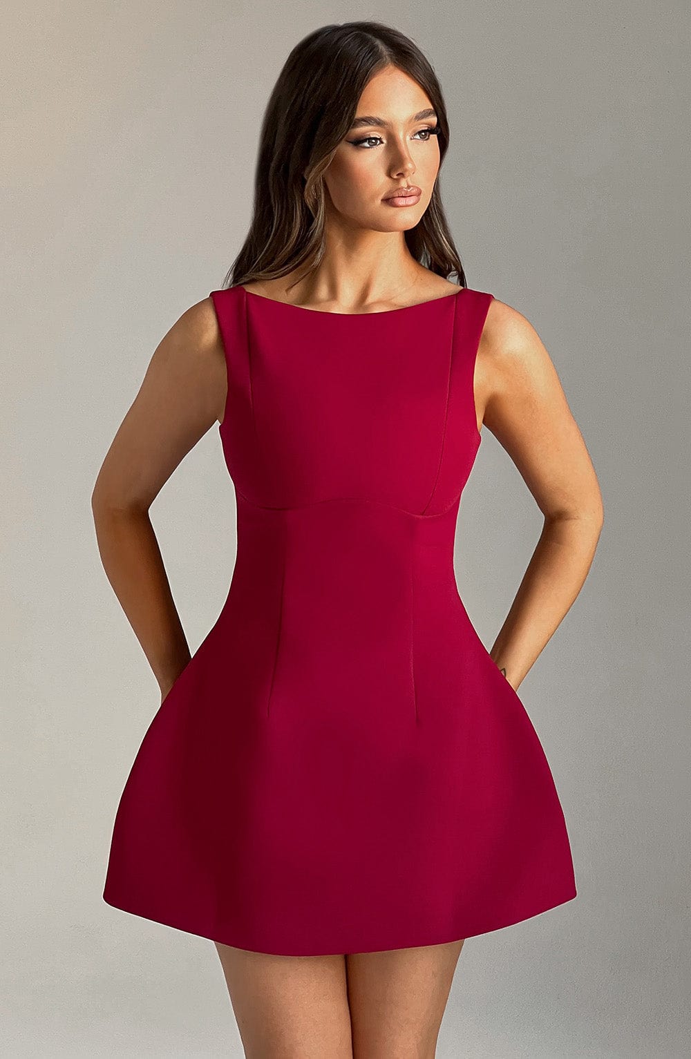 Women scoop mini dress, front view