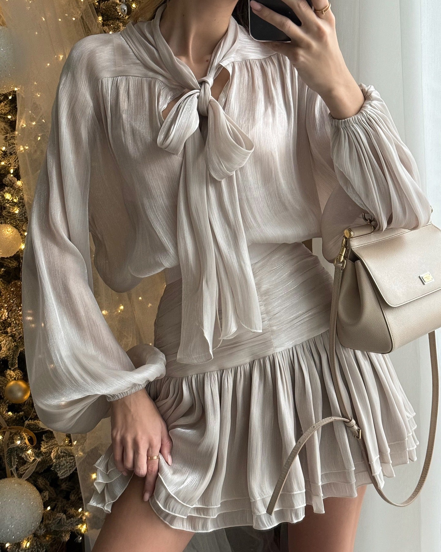 Becky Flowy Mini Dress in Silver