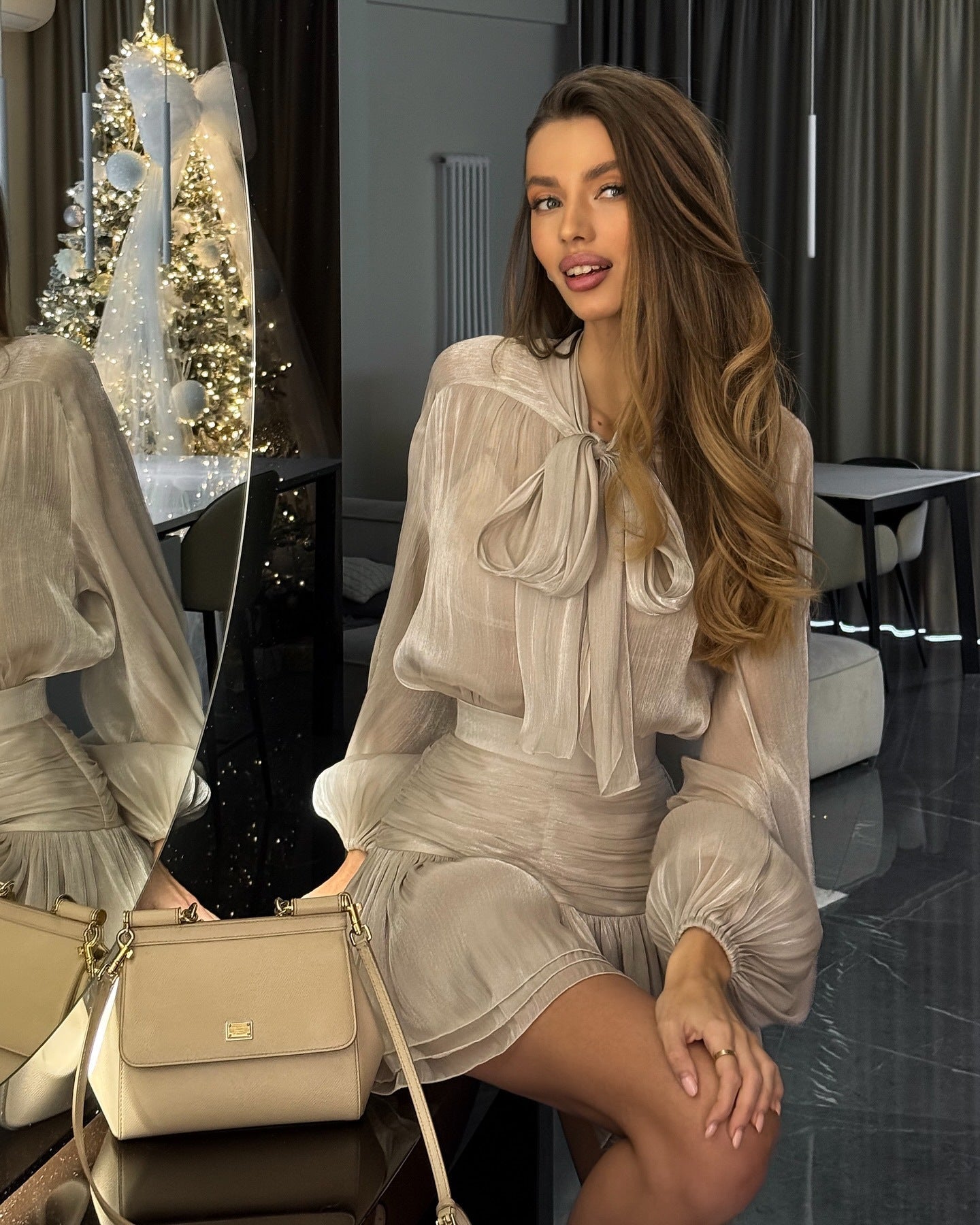 Becky Flowy Mini Dress in Silver