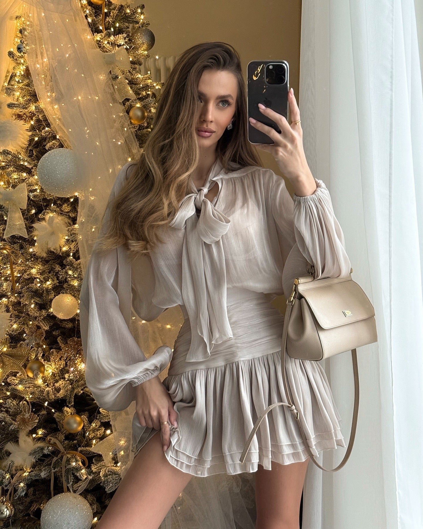 Becky Flowy Mini Dress in Silver