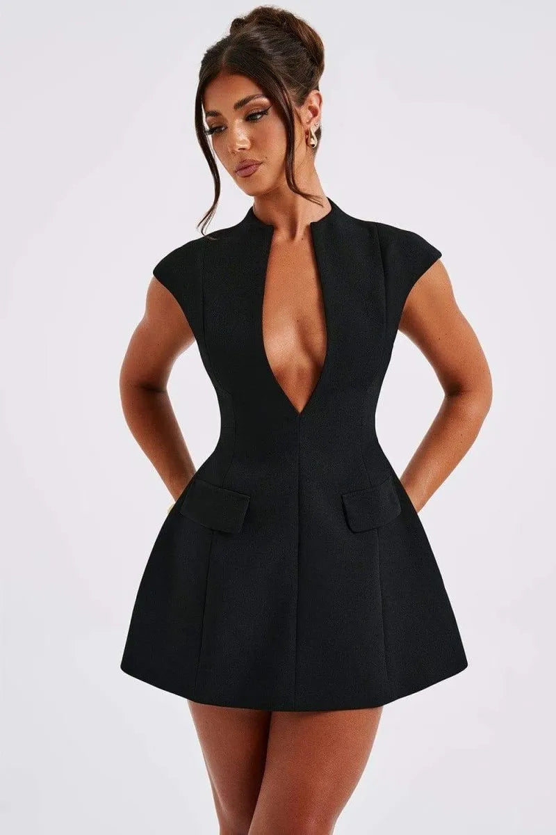 Benthe Deep Mini Dress in Black