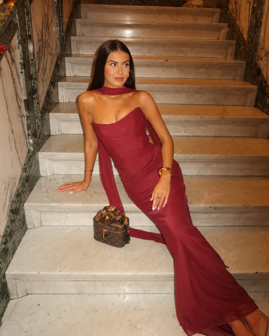 Bindi Strapless Maxi Dress in Burgundy
