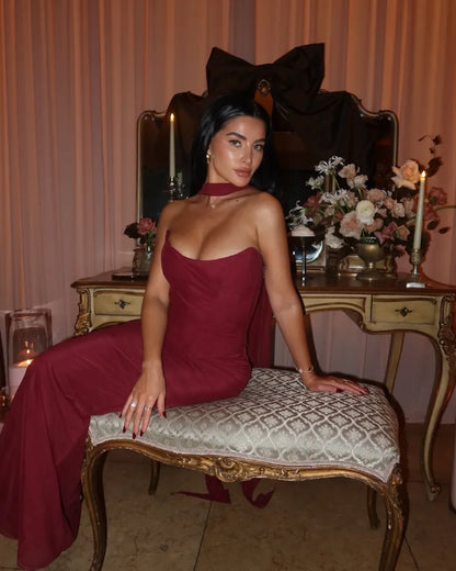 Bindi Strapless Maxi Dress in Burgundy