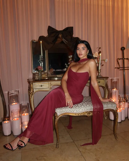 Bindi Strapless Maxi Dress in Burgundy